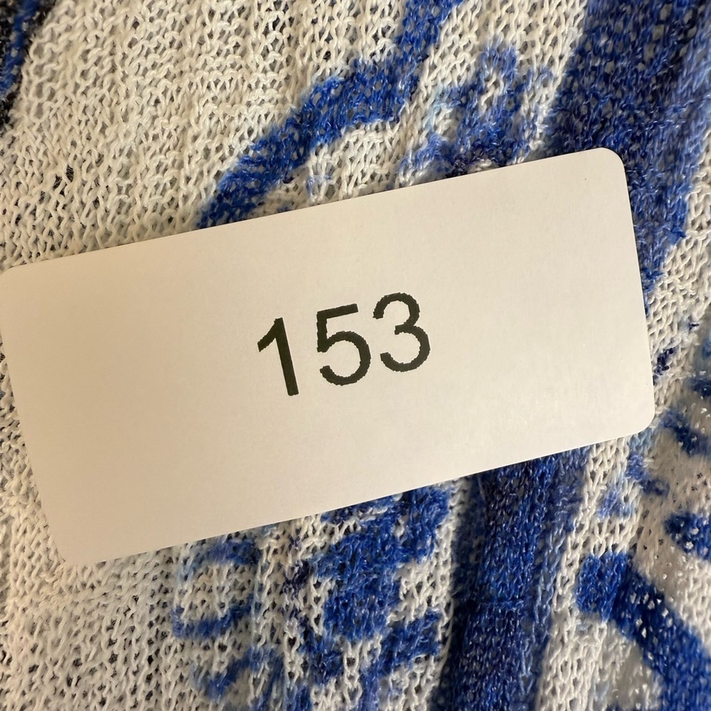 Chicos bohemian open front cardigan/ cover up blue and white size M preowned - Picture 7 of 7